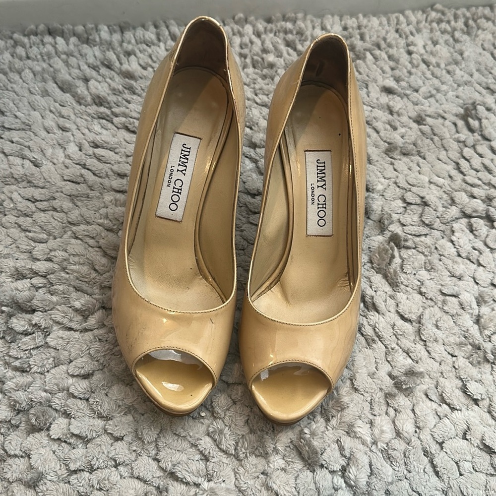 Jimmy Choo Patent Peep-Toe Heels